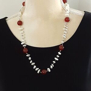 Handcrafted beaded natural shell cinnamon tone beads necklace 20"